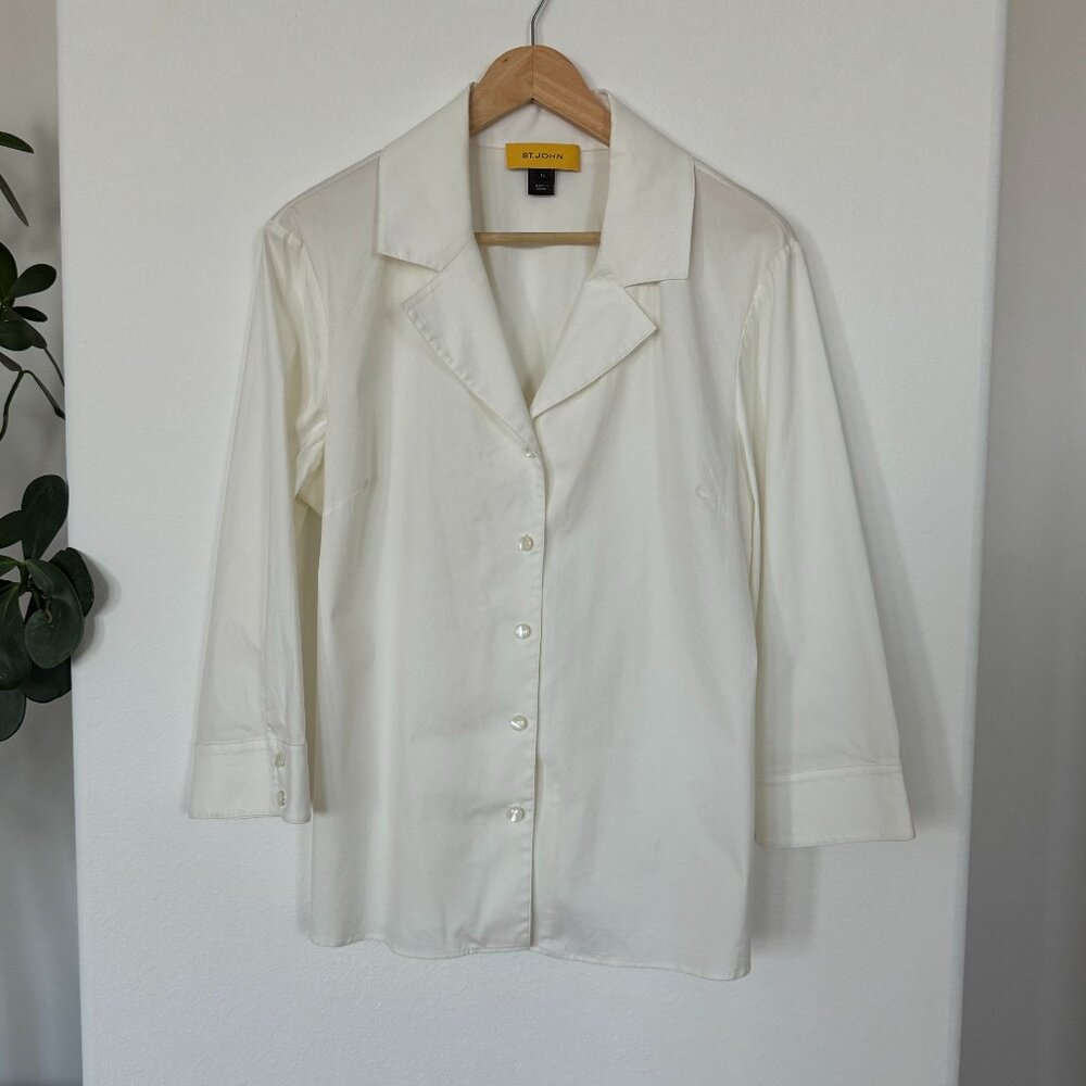 St. John White Button Down Formal Blouse